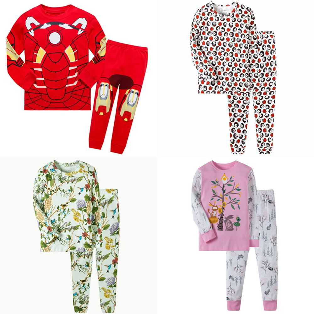 2 Pieces Kids Girl Long Sleeve Pajamas Set Toddler Cartoon Casual Cotton Outfit Set Children Crewneck PJS Clothing 3-8 Years