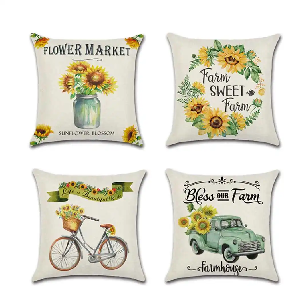 

Наволочка для подушки, симпатичная летняя льняная наволочка в виде подсолнуха для велосипеда, декоративная наволочка