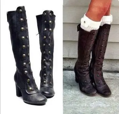 

Autumn boots riveted winter and vintage high-barrel Roman boots thick high-heeled boots 2021 women boots