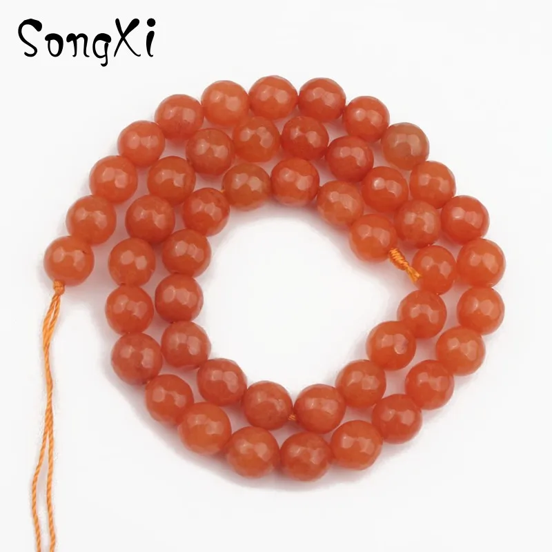 Граненый темно-оранжевый свободные бусы из халцедона для изготовления бижутерии