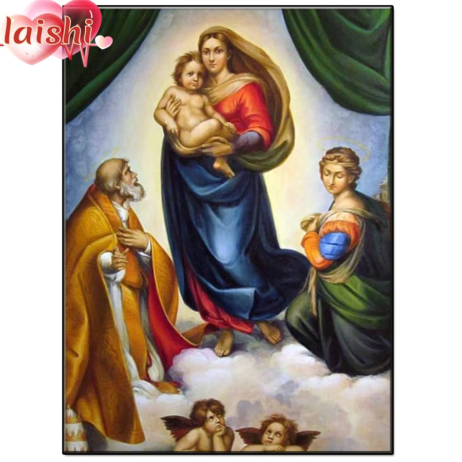 

Набор для алмазной вышивки, картина 5D «Дева и ребенок», ангел, Религиозное искусство, полноразмерная/круглая, украшение для дома, подарок