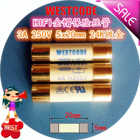 

European WESTCODE 3 a 250 v 5 x20 HIFI gold cap silver CD bile machine fuse tube power amplifier