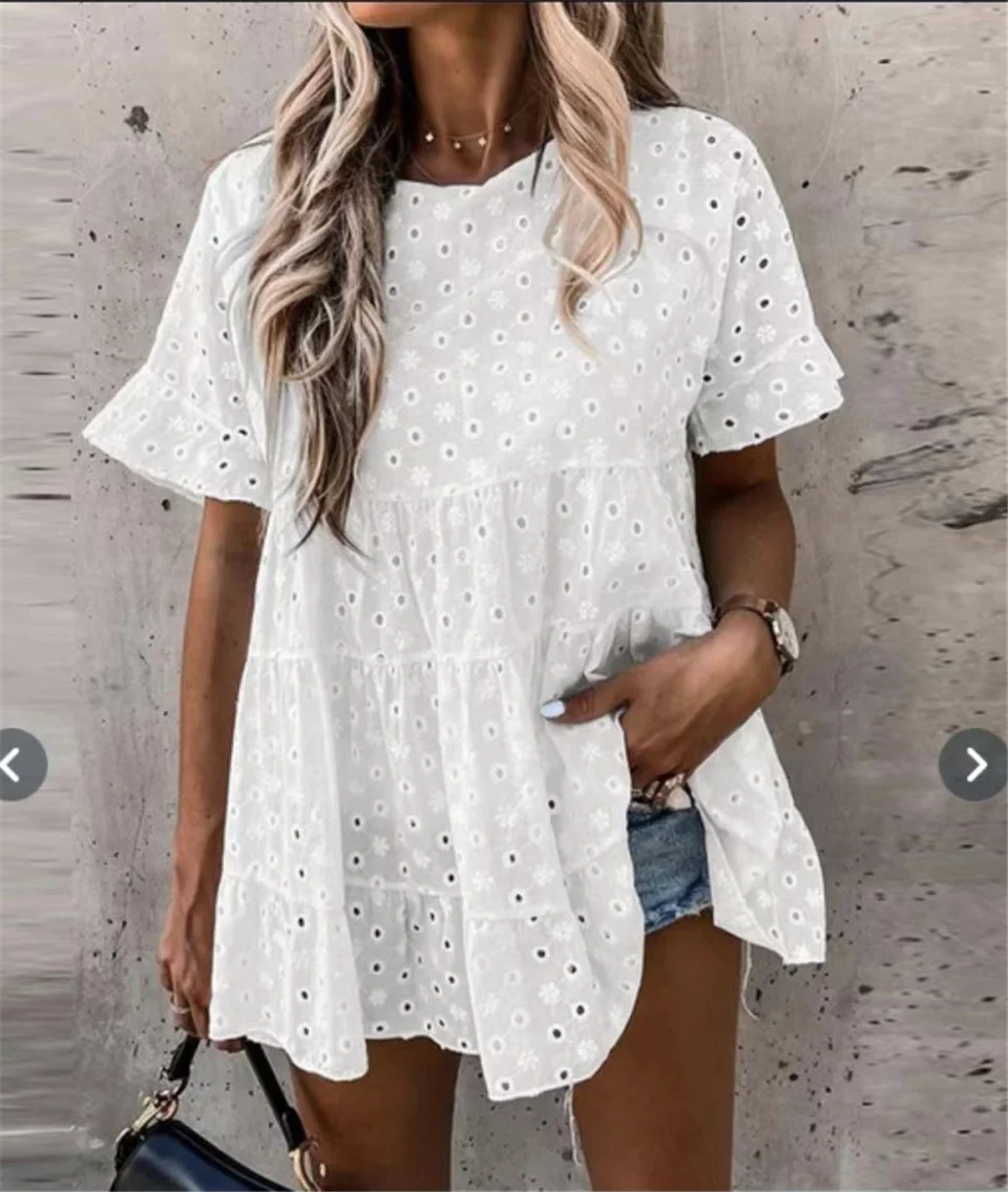 Bohemian Lace Ruffle Top Women's Summer Blouses Casual Hollow Blusas Female Floral Tunic Vintage Blouse Women Blusa Mujer 2020