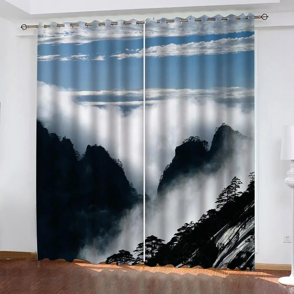 Кастомизированные большие занавески с облаками и туманом вокруг лесного пейзажа для гостиной спальни занавески для затемнения внутренние комплекты.