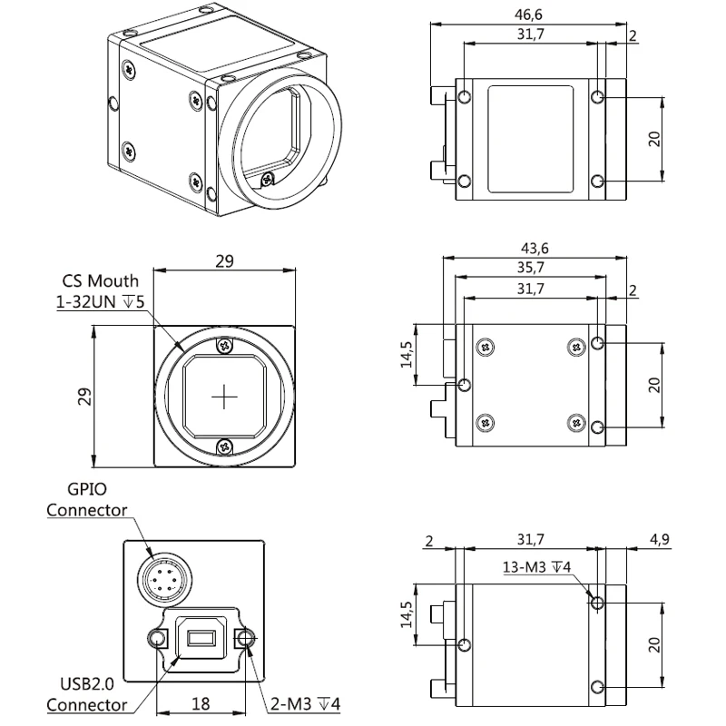 USB2.0 1.3MP цветная промышленная камера + SDK прокрутка затвора/рамка экспозиция с