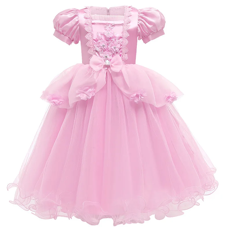 

2020 New Children's Elegant Short Sleeve Children's Princess Dress Party Birthday Baptism Dress For Girl 3-8 Years Old Costume