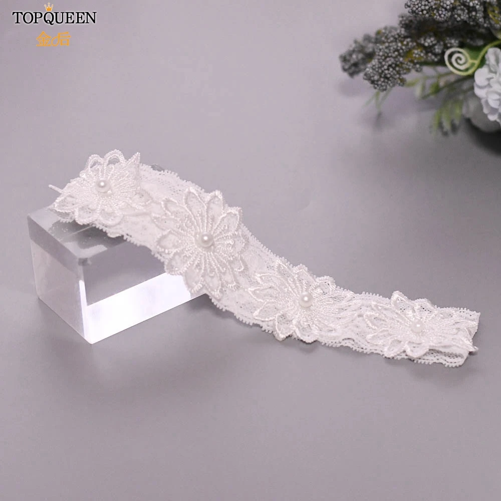 

TOPQUEEN Wedding Garters Lace Embroidery Floral Sexy Garters for Women/Bride pearl Thigh Ring Bridal Pearl Garters TH27-P