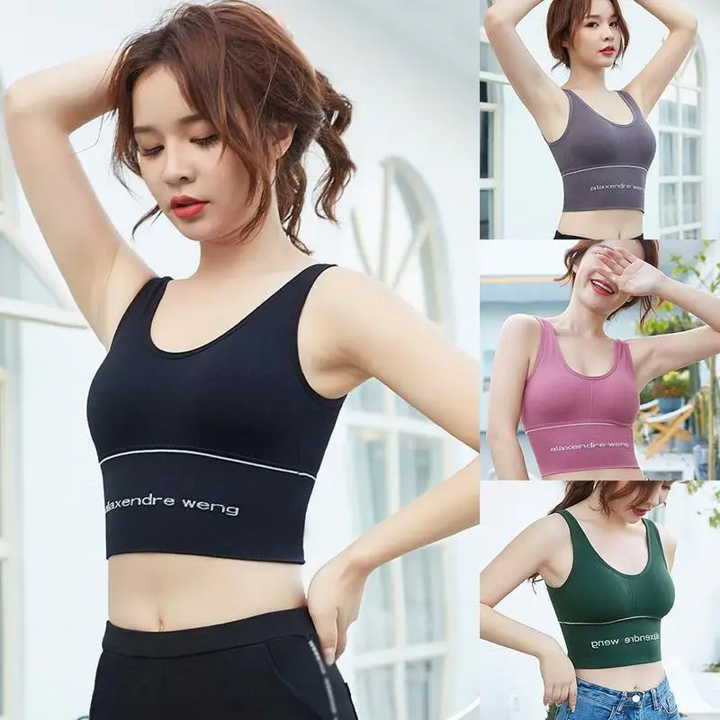 

Sports Striped Crop Top Women Seamless Tank Tops Camisole Removable Sexy Padded Camis Vest with Bras Slim Underwear Backles T2E7