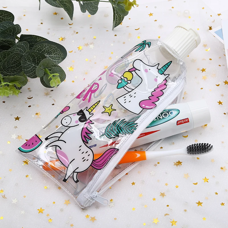 Прозрачный чехол для карандашей на молнии с единорогом из ПУ материала зубной