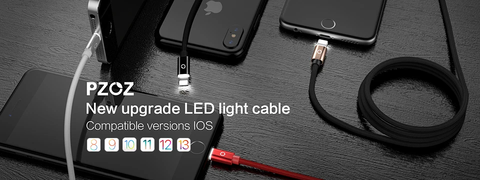 PZOZ кабель для iphone, зарядное устройство usb, быстрая зарядка для iphone x 8 6s 7 plus, светодиодный светильник, шнур для мобильного телефона, usb-кабель для передачи данных