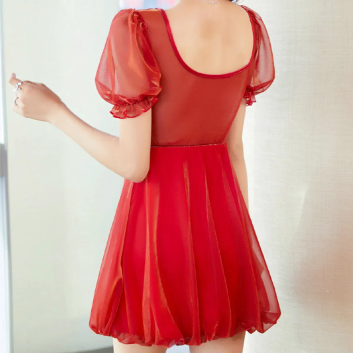 

BacklakeGirls Woman Korean Purple Black Red A-line Vintage Fashion Mesh Stitching Cocktail Dress Mini Sexy Femal Party Clothing