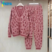 yiciya oversized women cardigan sweater tracksuits women knitted jumper suits pants 2two pieces winter sets suit female y2k met