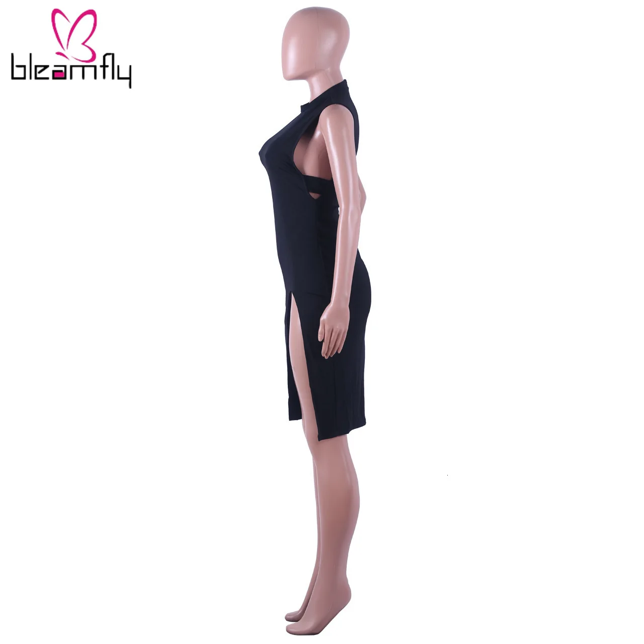 Новинка 2019 женское летнее безрукавный с Боковым Разрезом длиной до колена миди