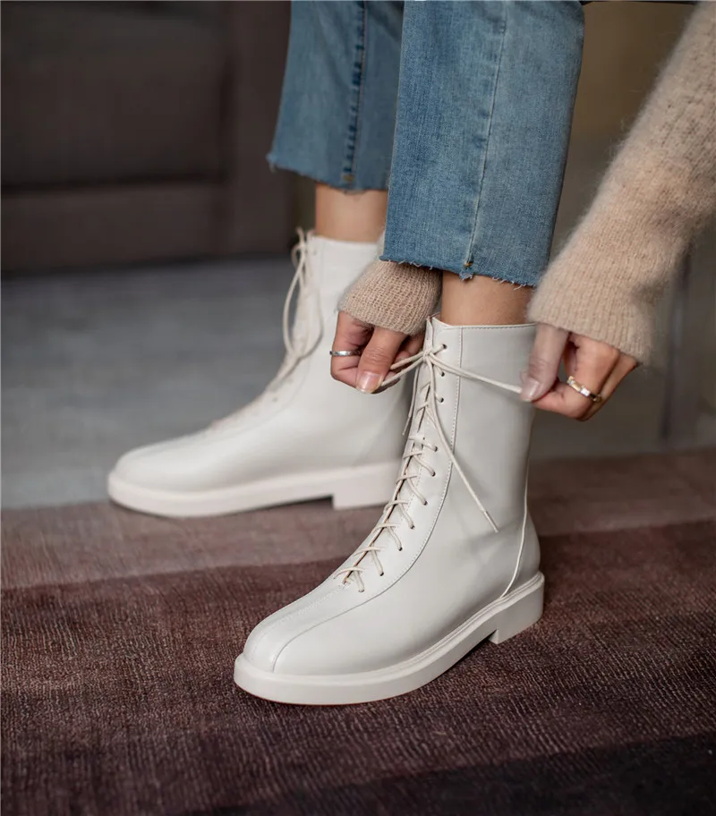 

MoonMeek 2021 Big Size 33-43 Fashion Women Boots Fashion Lace Up Comfortable Ankle Boots Autumn Winter Ladies Shoes