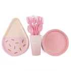 Посуда для мороженого, десертная тарелка, праздничная посуда на день рождения, 40 штук, розовая тарелка, праздничные принадлежности для девочек, украшение на день рождения