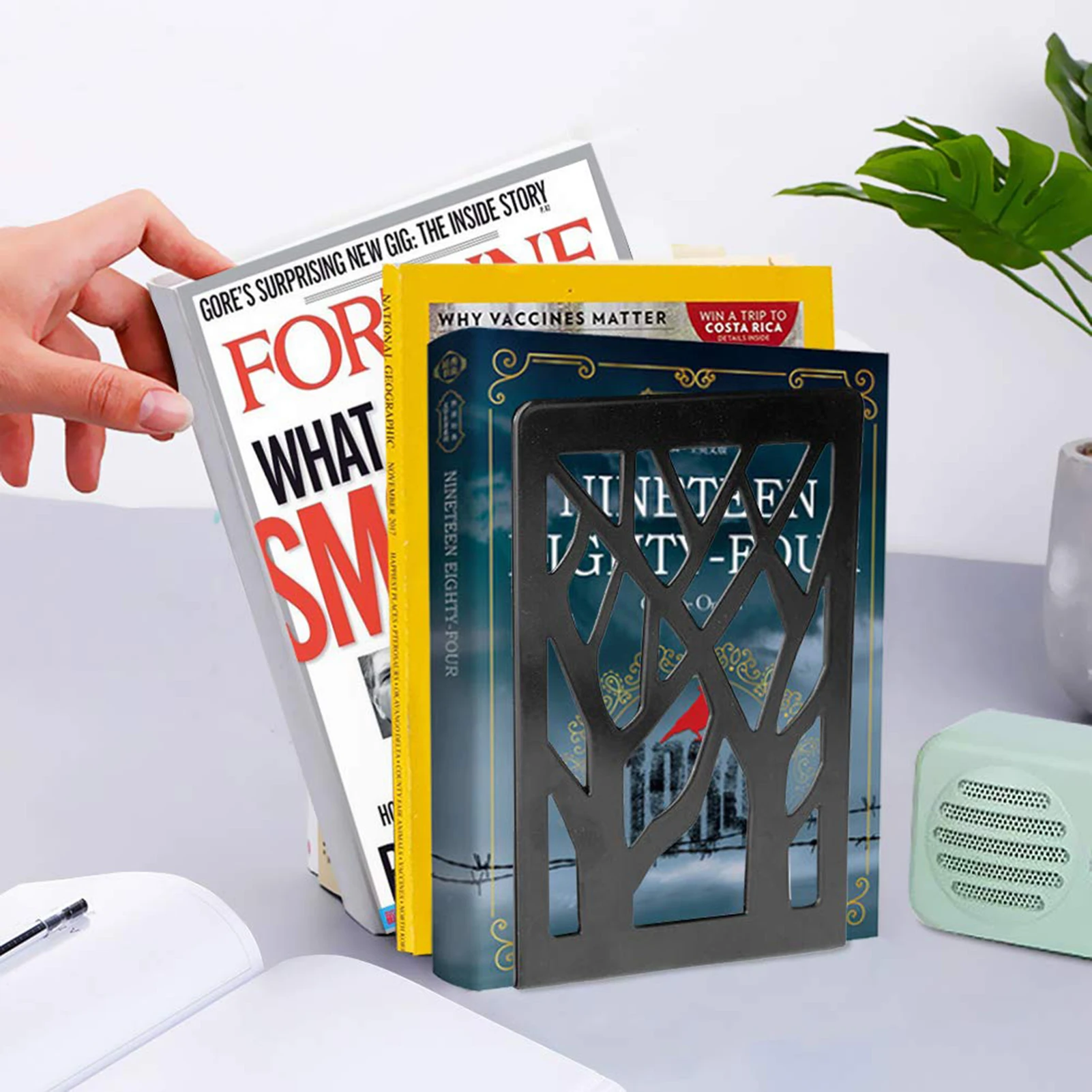 Черный 1 пара металлический Bookrack украшение дома книга/Videotape/CD хранения книжная