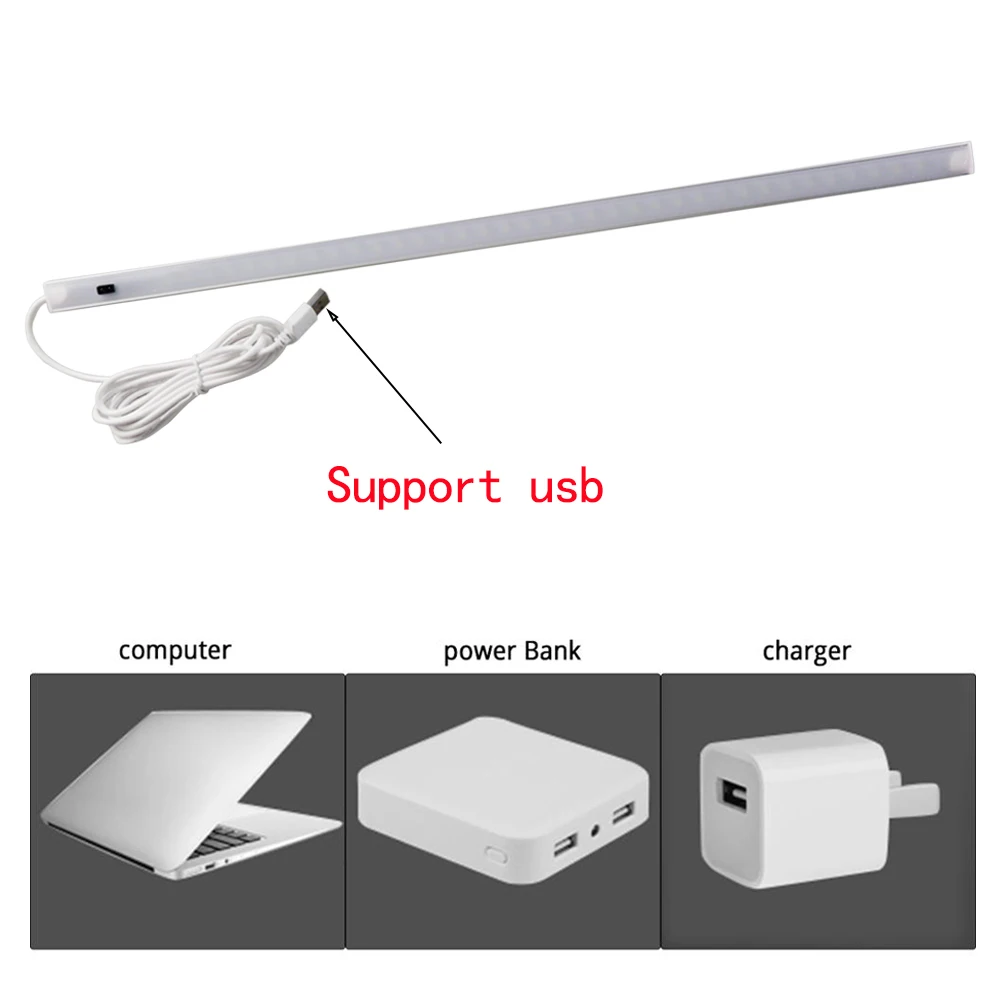 30 40 50cm LED Cabinet Light PIR Motion Sensor Hand Scan Night light 5V USB Desk lamp Reading home Kitchen Wardrobe Decor | Освещение