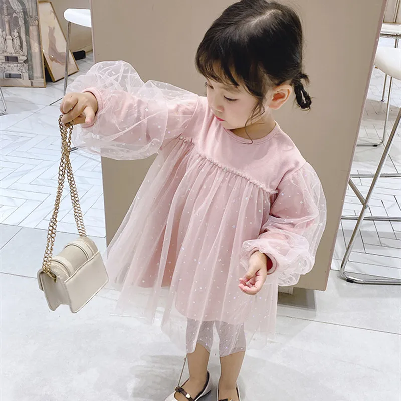 

DFXD Flower Girls Princess Dress Puff Sleeve Lace Dress Spring Girl Clothes Ball Gown Baby Girl Wedding Party Dress Vestidoes
