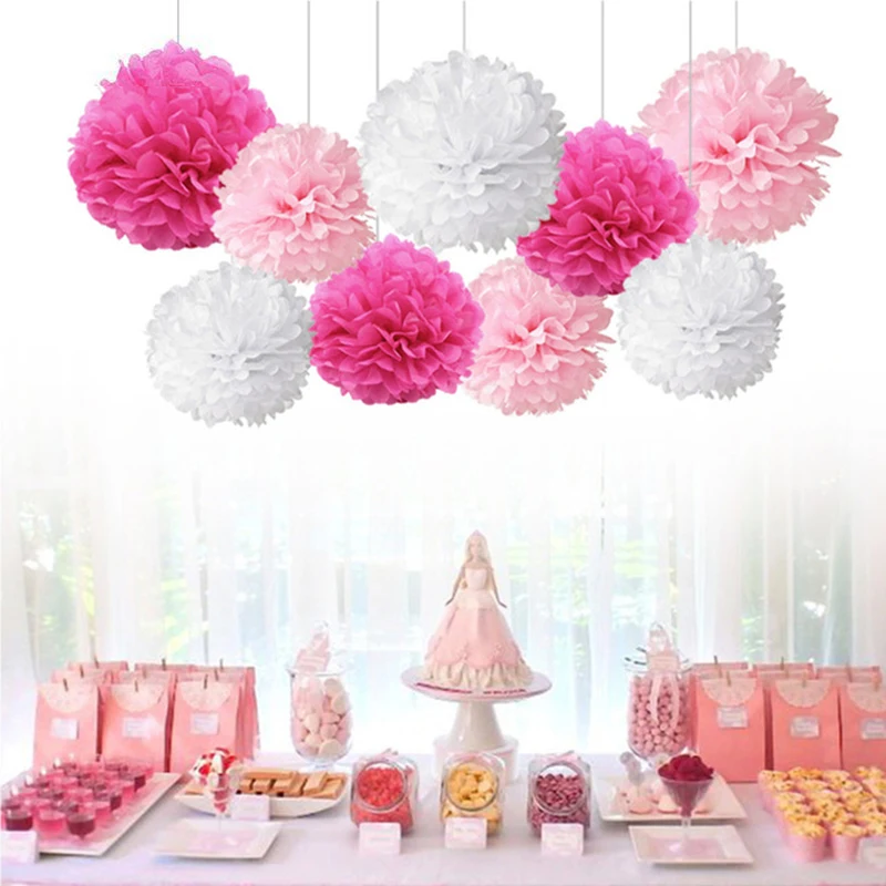 

9pcs/set Tissue Paper Pompoms Happy Birthday Decoration Paper Pom Poms Balls Flowers Home Decor For Wedding Party Supplies