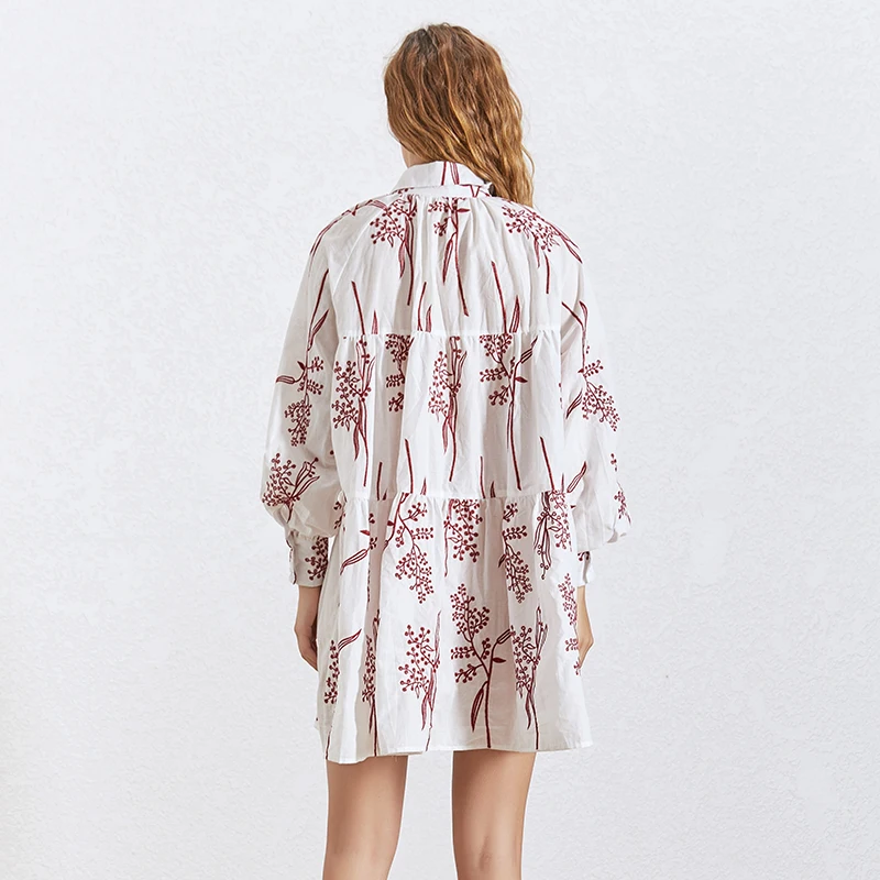 

SISPELL Print Lantern Long Sleeve Dresses For Girls Lapel Collar Long Sleeve Ruched Loose Womens Casual Dress 2020 Fashion New