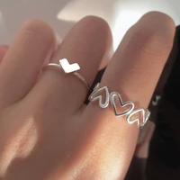 heart rings for women lover couple friendship jewelry gifts 2022 silver color hollow out open adjustable entanglement ring set