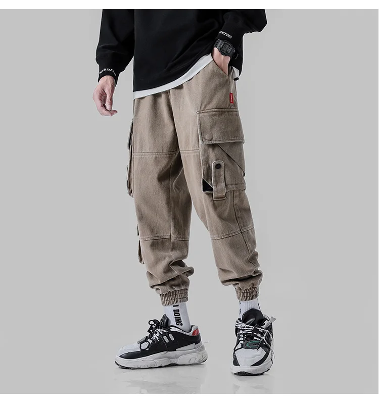 Высококачественные брюки-карго тонкие однотонные с карманами мужские