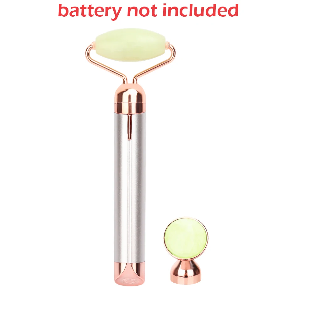 Green no battery Электрический вибрирующий натуральный розовый кварц нефритовый ролик для лица подъемный камень зеленый нефрит КРИСТАЛЛ для лица роликовый массажер для удаление морщин - Цвет: Green no battery