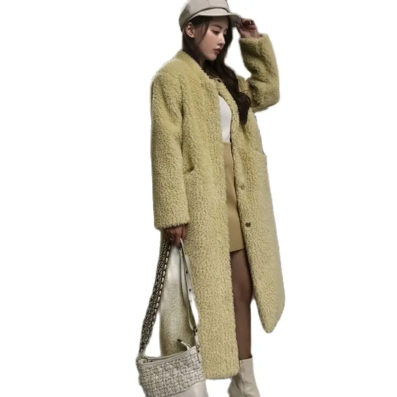 Faux Fur Coat Women 2022 Autumn Winter Drop Sleeve Lamp Fur Coat Plush Warm Thicken Overcoat Goddesses Long Teddy Coat Female