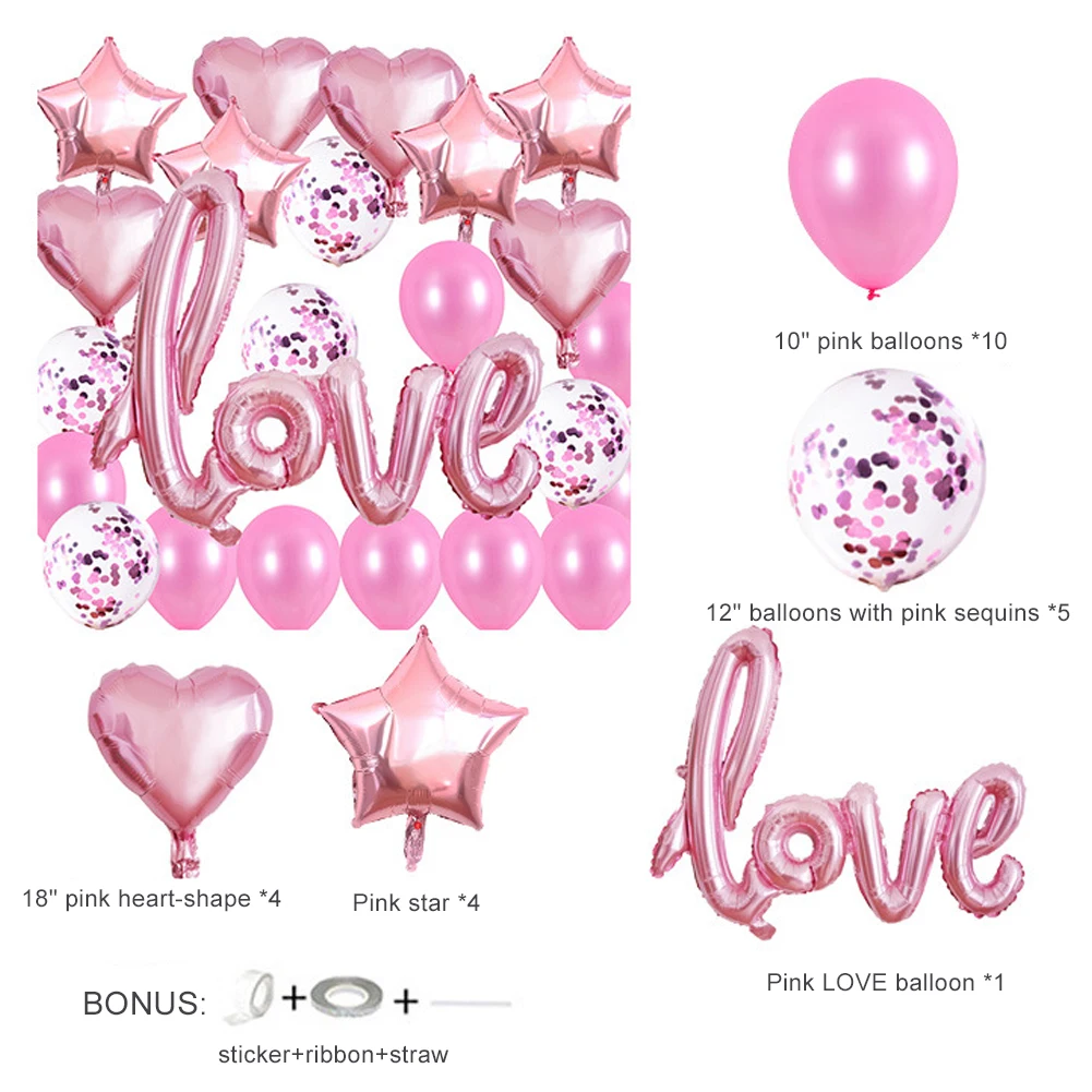 

24pcs/set Romantic Wedding I Love You Foil Balloons Heart Ballons Valentine Day Birthday Party Decorations Latex Globos Supplies