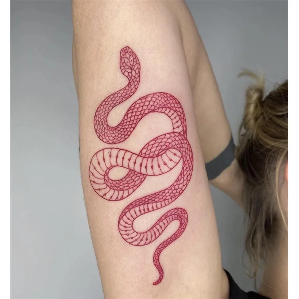 

Большие размеры красная змея водонепроницаемые временные татуировки наклейки для женщин мужской боди-арт наклейки на талию поддельные тат...