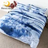 BlessLiving Unicorn Kids Bedding Set Flower Cartoon Duvet Cover Watercolor Ink Blue Bedspread Floral Home Textiles 3-Piece 1