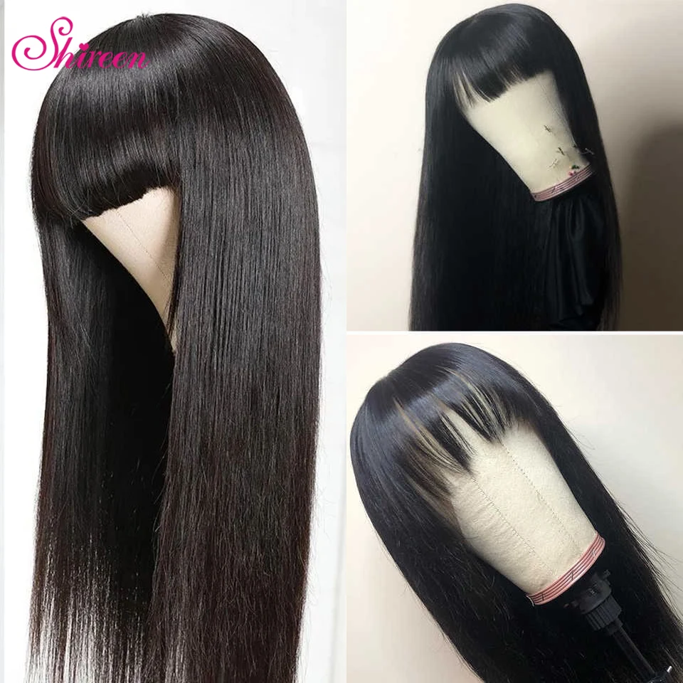 Shireen парик из натуральных волос с челкой перуанские длинные прямые волосы парик с челкой 8-30 дюймов полный машинный парик Remy Волосы от AliExpress WW
