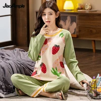 women korean cute cartoon pajamas set autumn winter girls student fashion print sleepwear womans simple cotton homewear female