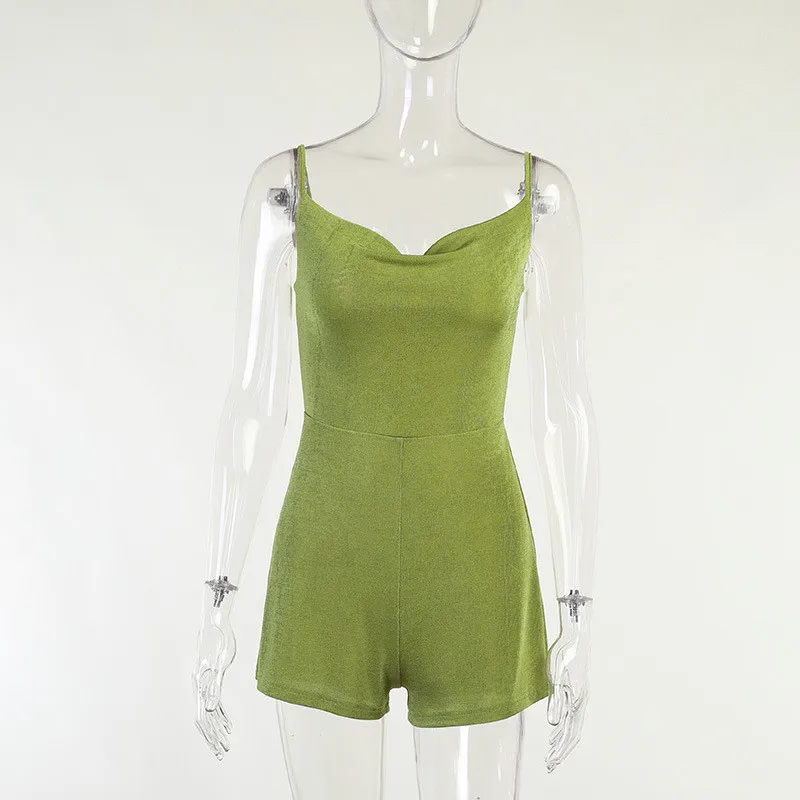 

2021 Summer Playsuit Women Skinny Bandage Backless Jumpsuit High Waist Solid Spaghetti Strap Women Sleeveless Rompers Female