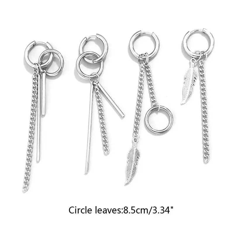 

4 Pcs/set Fashion Long Chain Earring Men Women Simple Versatile Stainless Steel Silver Earrings Set Party Gifts E56A