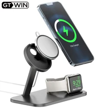 GTWIN 2 in 1 Wireless Charger Stand For Apple iPhone 12 Pro Max Mini Apple Watch iWatch Wireless Charge Pad Desk Holder