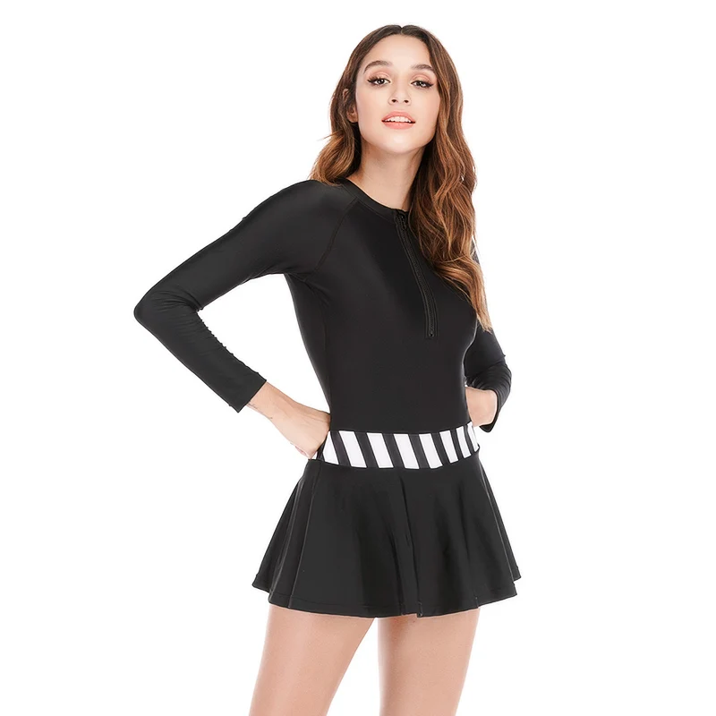 Платье-купальник для плавания с юбкой, чёрный купальник с размером плюс, сексуальный купальник 1 штука.