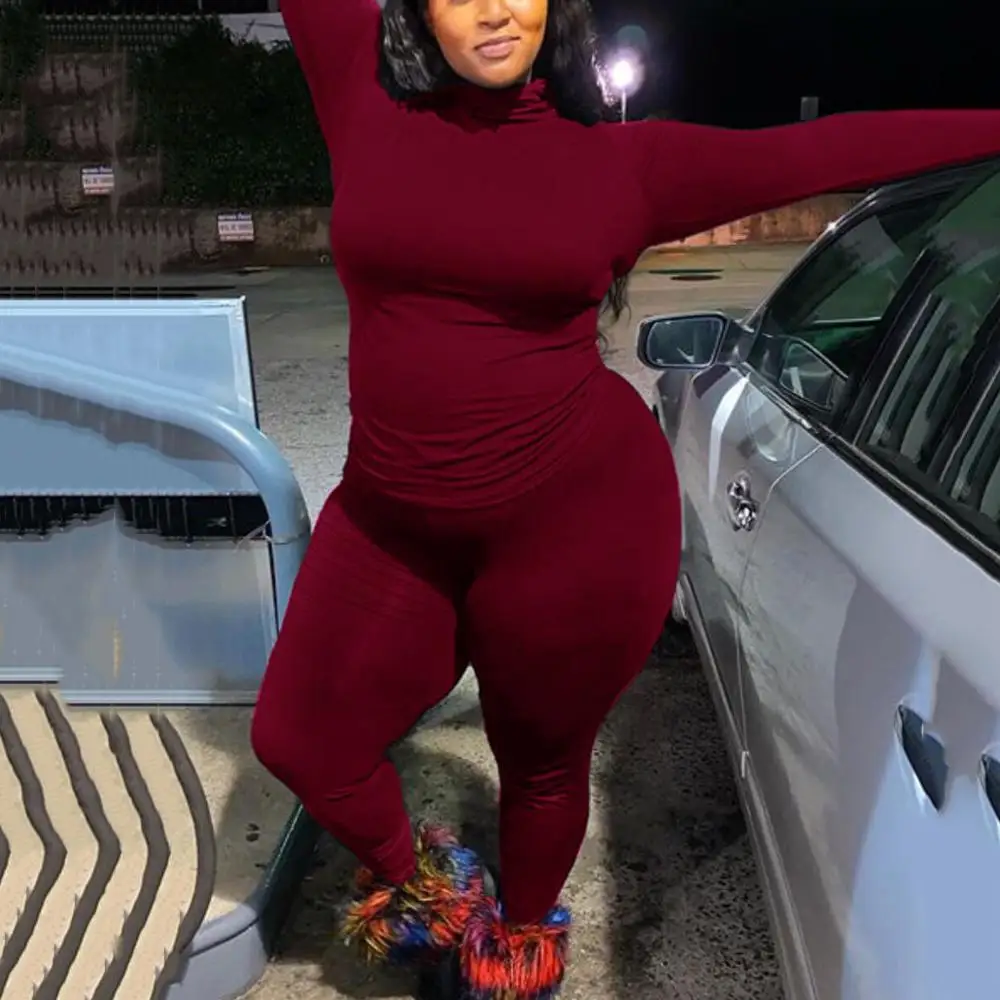 

4xl 5xl Plus Size African Ladies Cloth Sets Burgundy Solid Long Sleeve Sheath Sexy Evening Club Wear 2 Pieces Matching Sets Fall