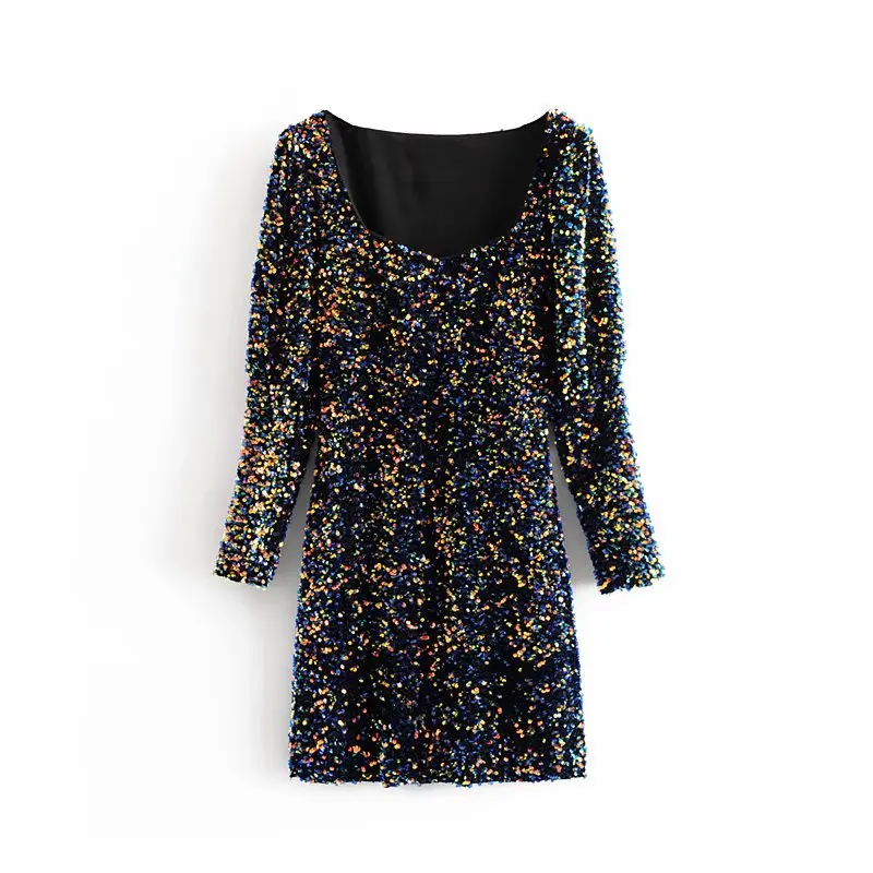 Женское бархатное платье расшитое блестками 2019 модное для девушек квадратный