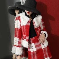 lamb wool shorts jacket women 2021 autumn new red woolen suit skirt