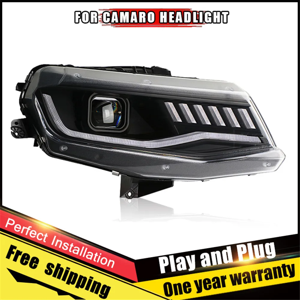 

2PCS Car Style LED headlight for Chevrolet Camaro 2016-2021 Head lamp LED DRL Lens Double Beam H7 HID Xenon bi-xenon lens