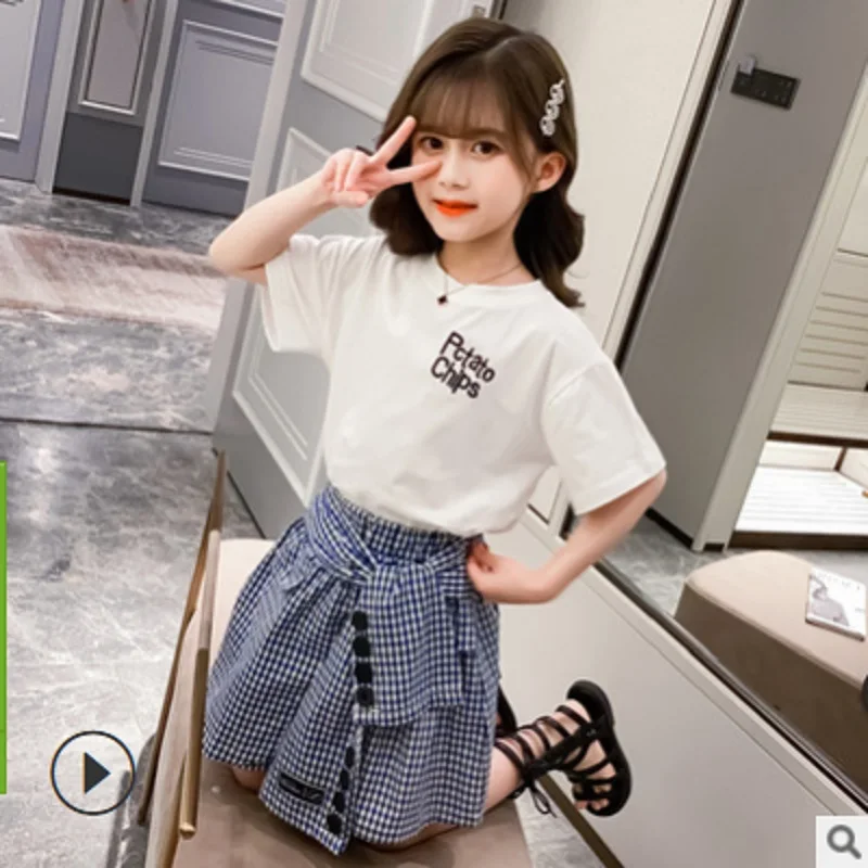 

Детские Комплекты одежды весна и лето 2021 новая футболка для девочек Милая юбка, комплект одежды, детская одежда для детей возрастом от 2 Цвет...