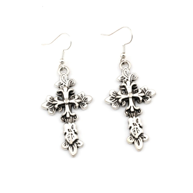 10pairs Zinc Alloy Flower Cross Charm Earrings Fish Ear Hook Chandelier DIY Jewelry 25x64mm A-565e