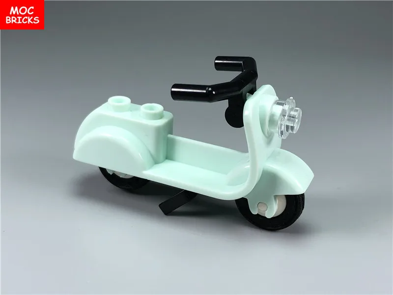 Кубики MOC DIY красочный скутер с подставкой и угловым рулем Сборка строительные