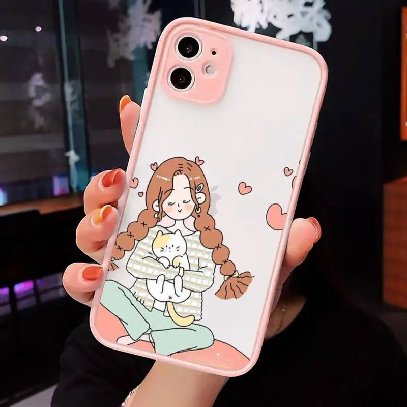 

Aesthetic cartoon girl Phone Case Matte For iPhone 12 Mini 11 Pro XR XS Max 7 8 Plus X Hard PC Back Cover