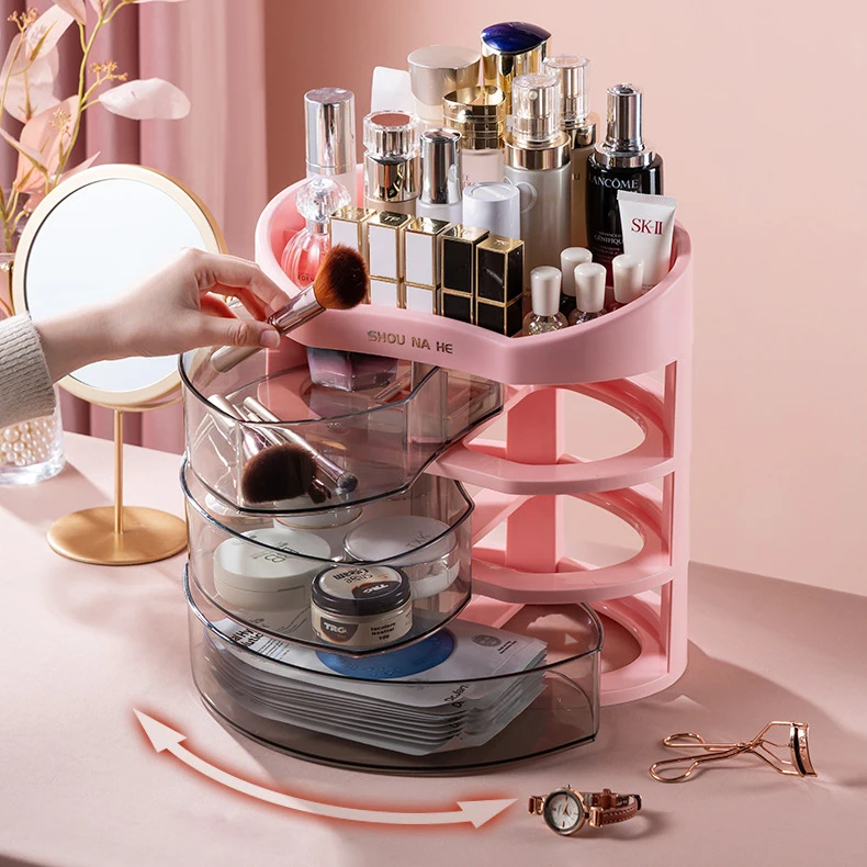

Desktop Cosmetic Storage Box Multi-layer Rotatable High-end Light Luxury Large-capacity Organization Boxes Lipstick Set Shelf