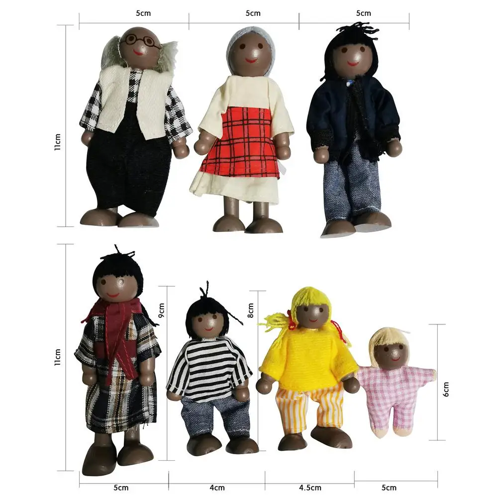 7 шт. фигурки для кукольного домика деревянные миниатюрные Семейные куклы