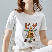 t shirt womens casual commuter cute pizza monster print pattern summer slim round neck short sleeved japanese soft ladies top