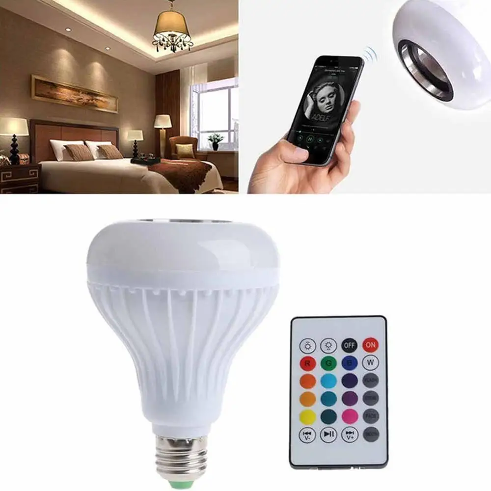

1pcs E27 E26 B22 Wireless Bluetooth Smart Bulb RGB Key LED Control Lamp Speaker Audio With 24 Dimmable Remote Playing Music I5T8