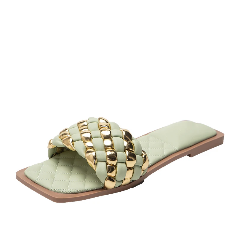 

New Summer Women Slippers Slip On Slides Square Toe Casual Shoes Woman Bling High Quality Shoes Ladies Hot Fashion Sandals 2021